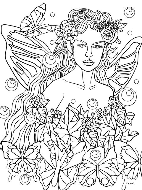 Dreamy Flower - Fairy Coloring Page