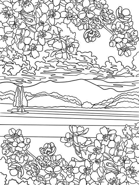 Spring Blossom Landscape Coloring Page