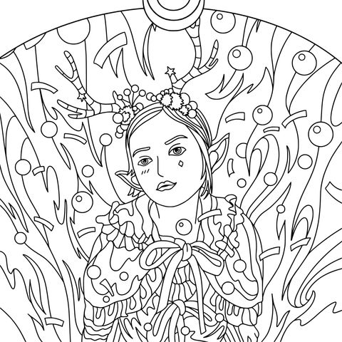 Fantasy Elf - themed Coloring Page