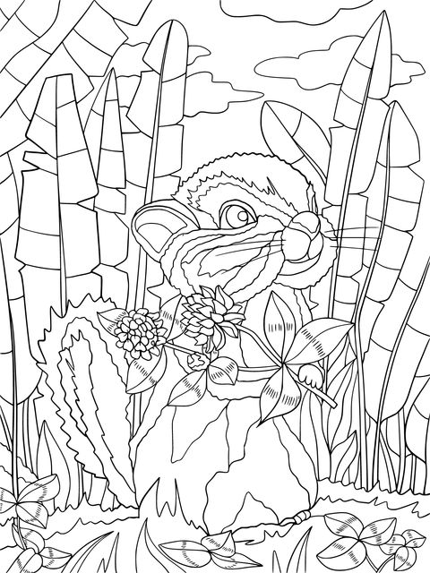 Adorable Chipmunk with Flowers and Plants Coloring Page