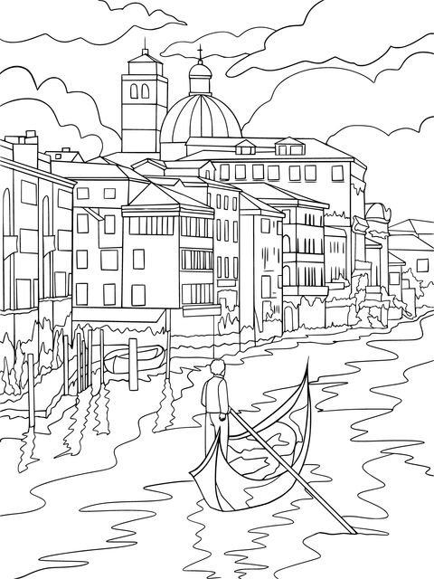 Venice Canal Scenery Coloring Page