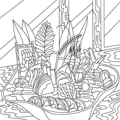 Seafood Sashimi Platter Coloring Page