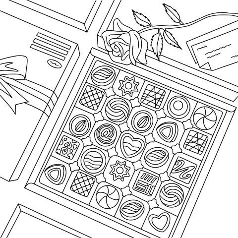 Exquisite Chocolate Gift Box Coloring Page