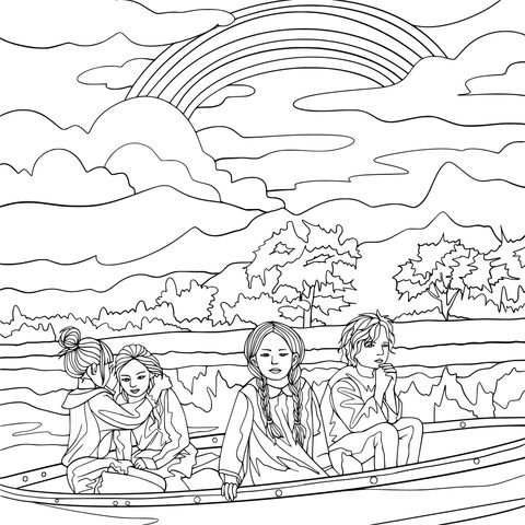 Children boating and enjoying the rainbow