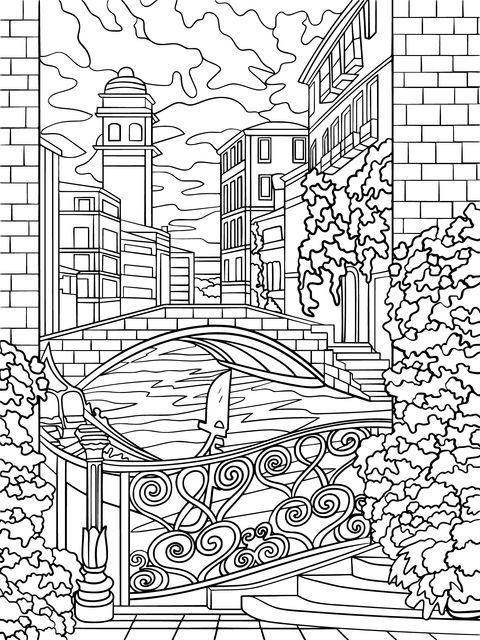 Dreamy Cityscape Coloring Page