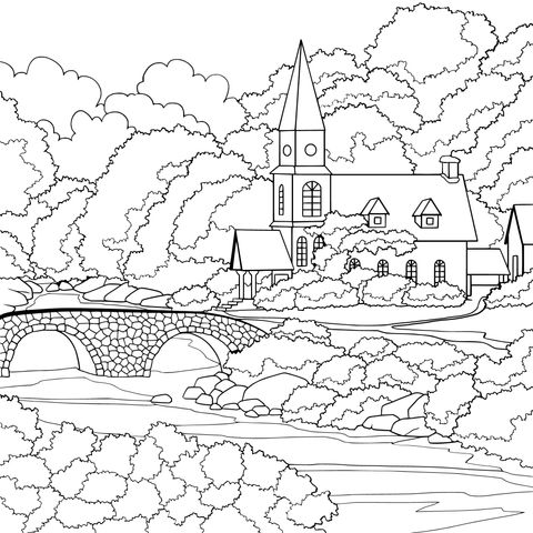 Cozy Cottage in a Winter Snowscape Coloring Page