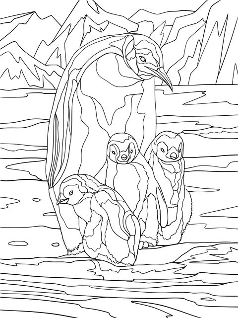 Emperor Penguin Family Coloring Page