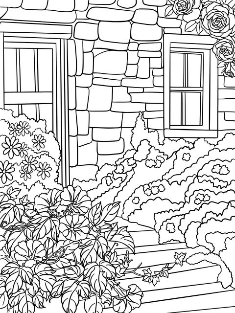 Colorful Garden Cottage Coloring Page