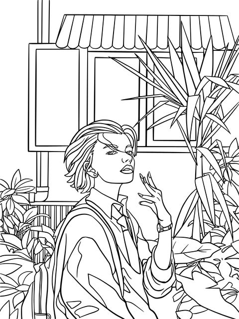 Fashionable Girl Outdoor Coloring Page