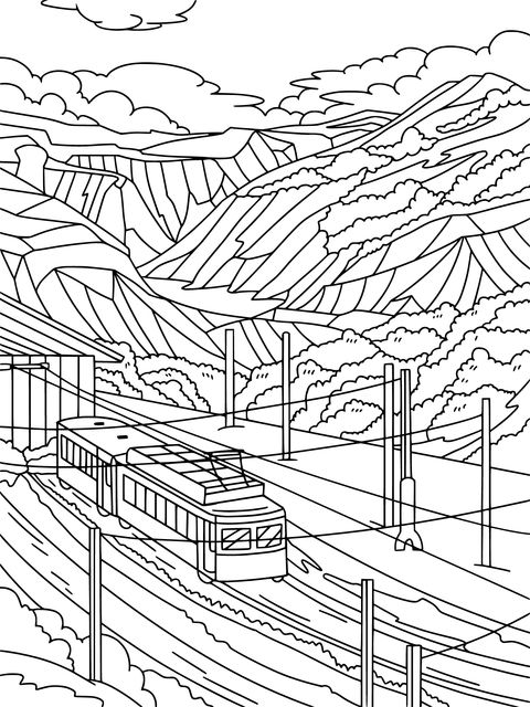 Mountain Tram Scenery Coloring Page