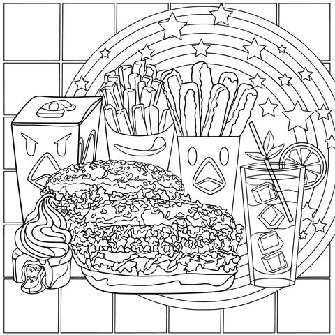 Delicious Fast - Food Themed Coloring Page