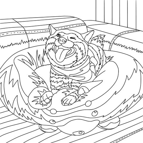 Coloring Page of an Adorable Shiba Inu on a Pink Mat