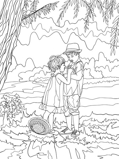 Outdoor Romantic Scene Coloring Page