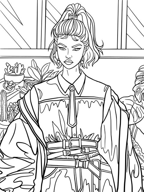 Fashionable Girl Illustration Coloring Page