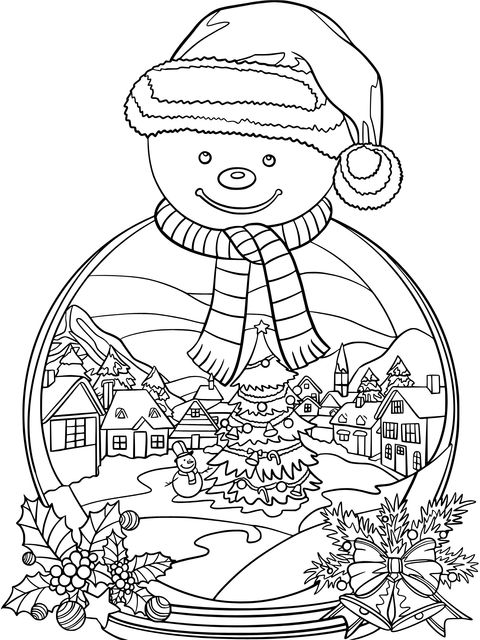 Christmas Snow Globe Snowman Coloring Page