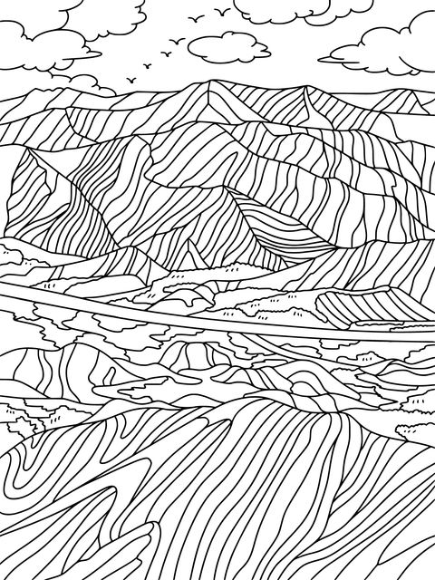 Colorful Mountain Landscape Coloring Page