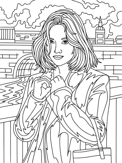 Coloring Page of a Woman by the River