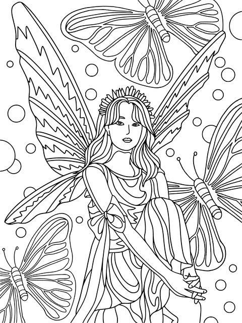 Dreamy Fairy with Butterflies Coloring Page