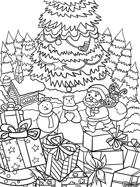 Santa Claus and Gifts Christmas - themed Coloring Page