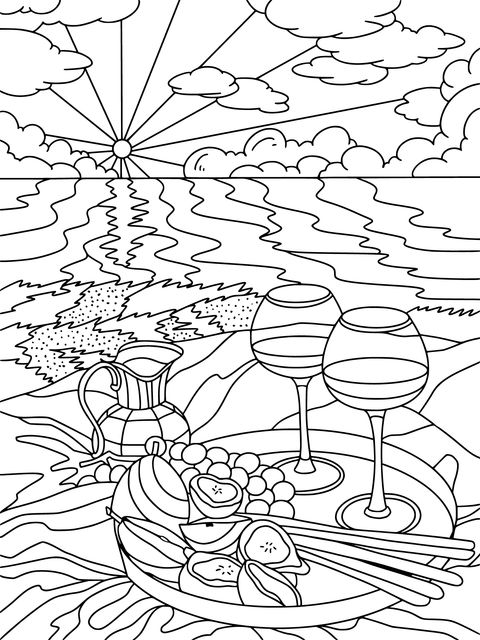 Seaside Picnic Coloring Page