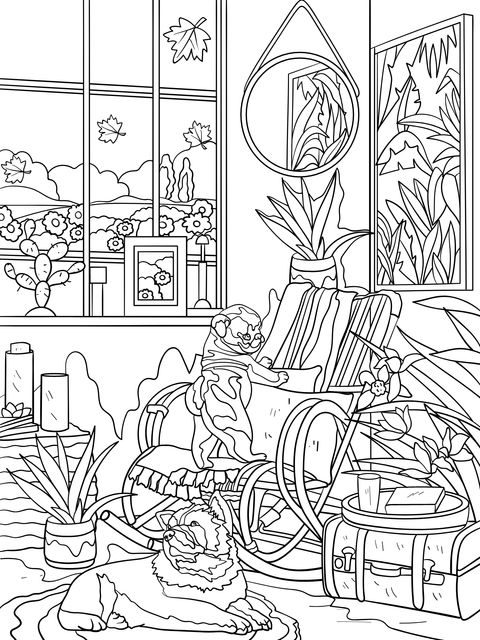 Cozy Indoor Pet - themed Coloring Page