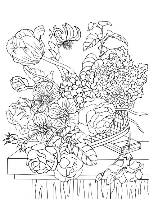 Colorful Flower Basket Coloring Page