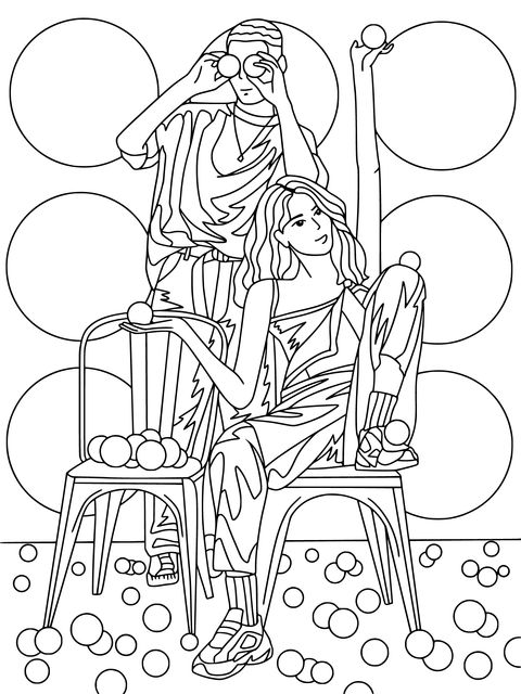 Fashionable Figures and Lemon - themed Coloring Page