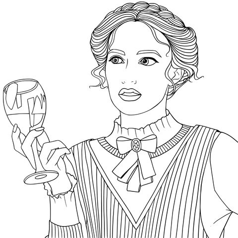 Vintage Lady Holding a Wine Glass Coloring Page