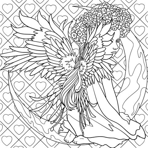 Dreamy Moon - Angel Coloring Page