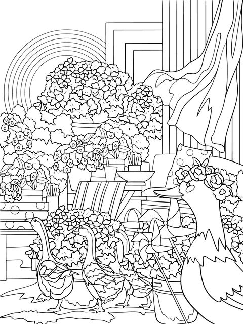 Ducks in the Garden Coloring Page