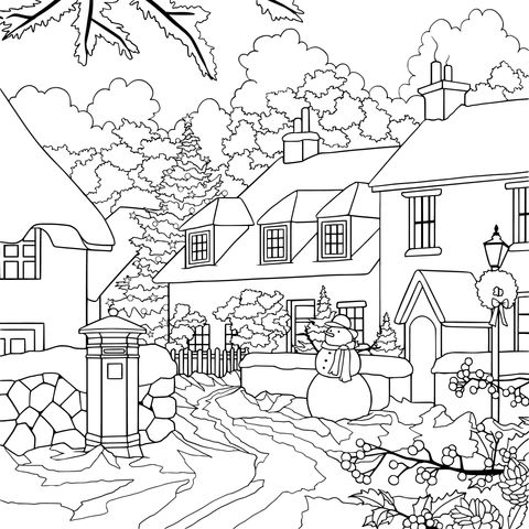 Winter Snowy Scene Christmas - themed Coloring Page