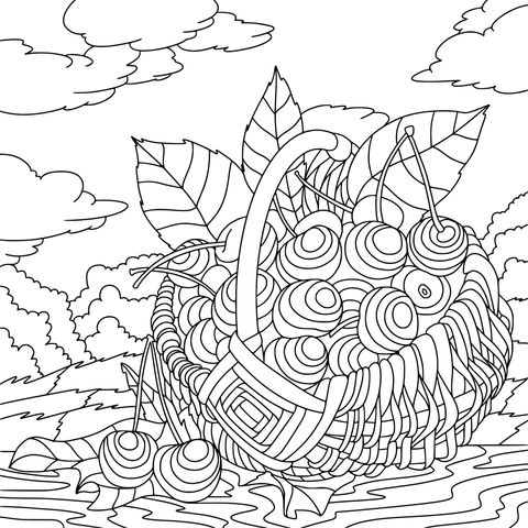 Cherry Basket Coloring Page