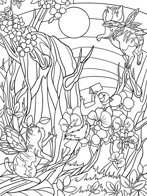 Fantasy Forest Animal Coloring Page