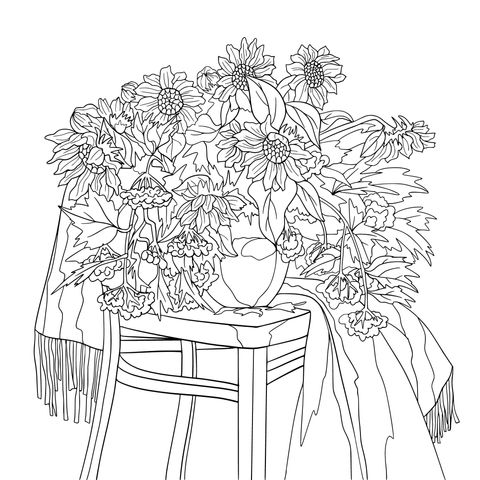 Sunflowers in a Vase Coloring Page