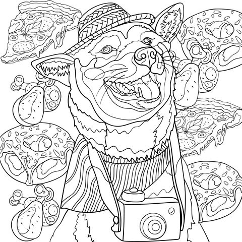 Cute Shiba Inu and Food Coloring Page