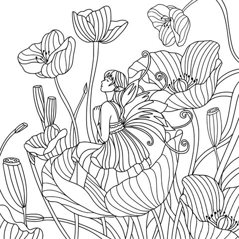 Sprite in Flowers Coloring Page