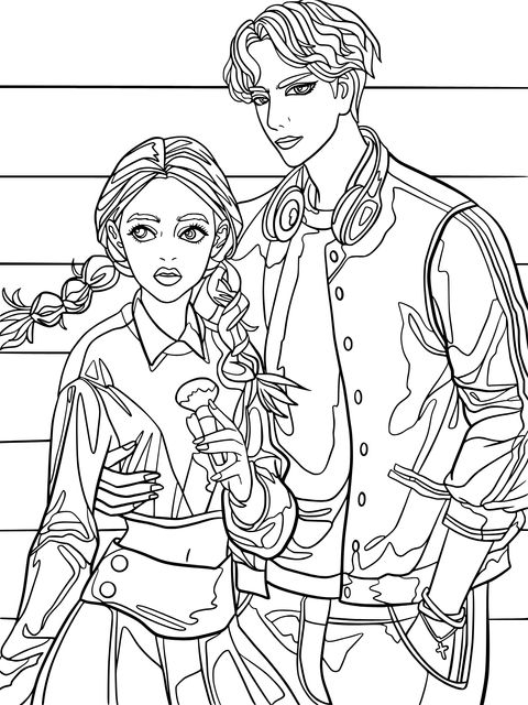 Fashionable Man and Woman Coloring Page