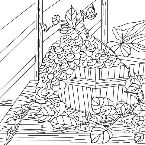 Grape Coloring Page on a Wooden Box