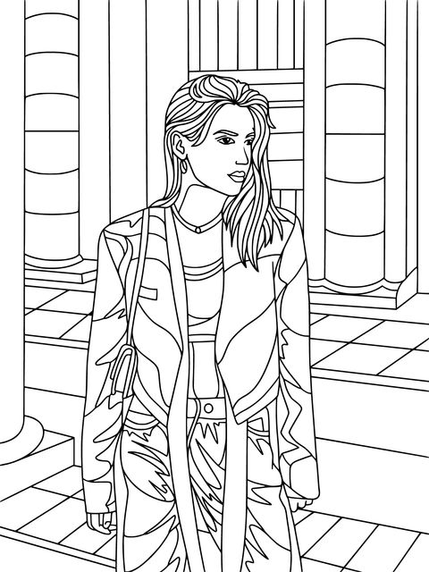 Fashionable Girl Illustration Coloring Page