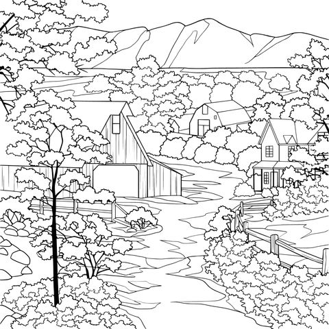 Winter Countryside Snow Scene Coloring Page