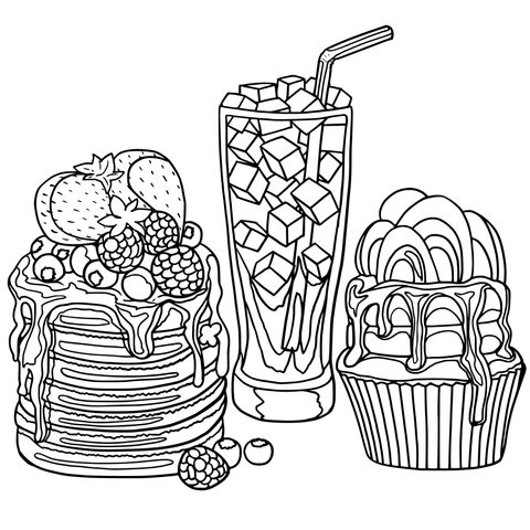 Delicious Desserts and Drinks Coloring Page