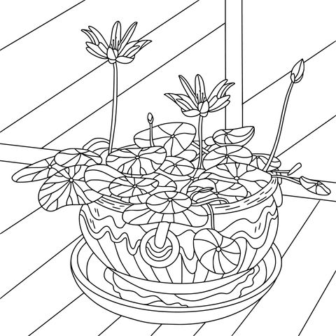 Potted Lotus Coloring Page