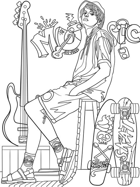 Fashionable Music - Loving Teen Coloring Page