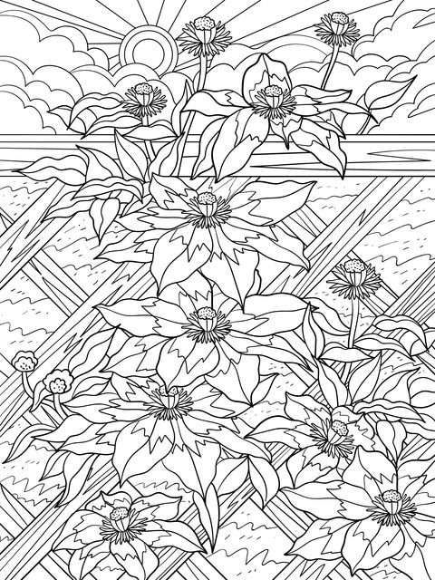 Clematis Garden Coloring Page