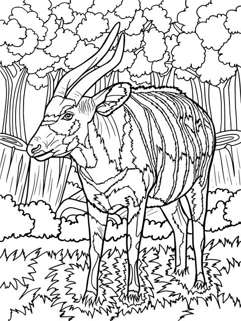 Antelope in Forest Scene Coloring Page