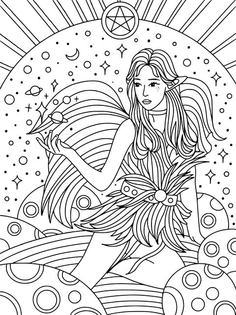 Dreamy Interstellar Elf Coloring Page