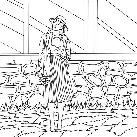 Fashionable Woman Illustration Coloring Page