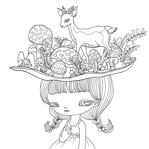 Girl with a Fantasy Forest on Her Head