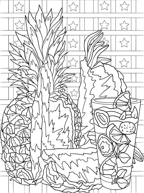 Pineapple and Fruit Drink Coloring Page