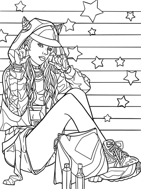 Fashionable Girl Illustration Coloring Page